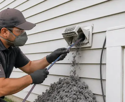 Dryer vent cleaning technician removing lint