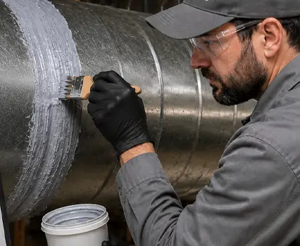 Duct sealing technician repairing leak