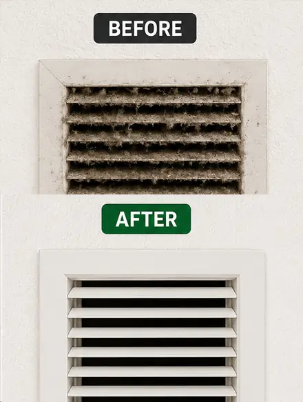 Technician cleaning a ceiling air vent